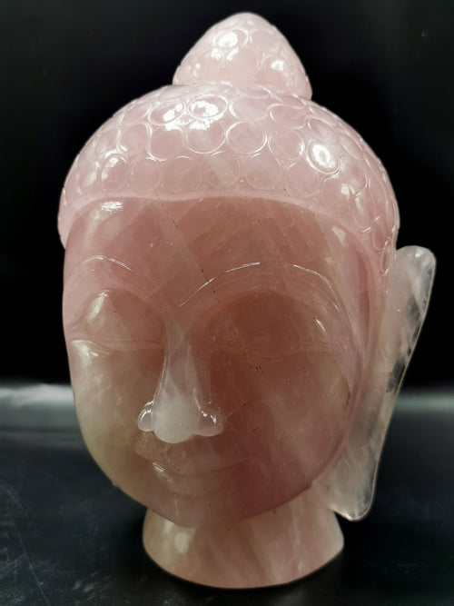 Rose Quartz crystal Buddha Face/Head - handmade carving of serene face of Lord Buddha - crystal/reiki/healing - 7.1 inch and 2.94 kg (6.47 lb)