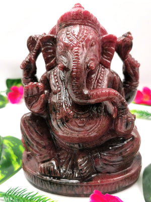 Rhodonite gemstone handmade carving of Ganesh - Lord Ganesha Idol | Sculpture in Crystals/Gemstones - Reiki/Chakra/Healing - 6 inches and 2.48 kgs