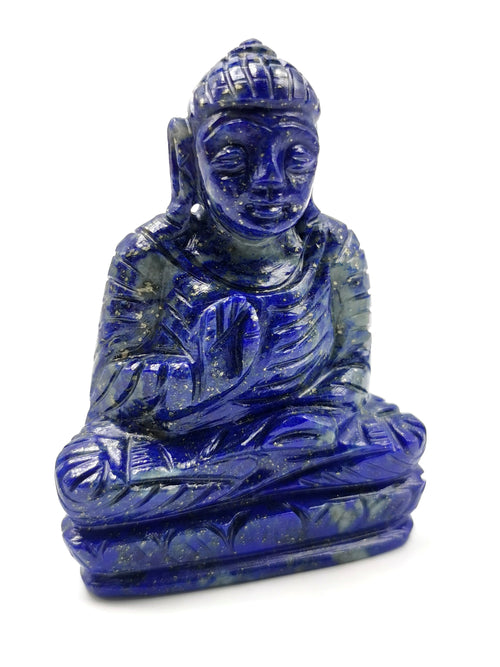 Buddha in Lapis Lazuli gemstone - handmade carving of serene and meditating Lord Buddha - crystal/reiki/healing - 3 inches and 120 gms - 1 PIECE ONLY