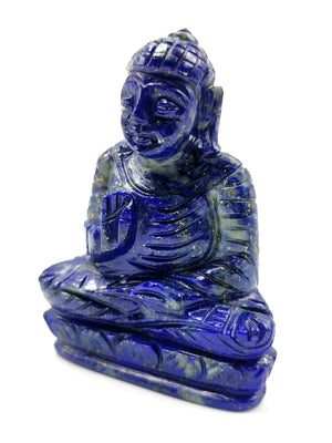 Buddha in Lapis Lazuli gemstone - handmade carving of serene and meditating Lord Buddha - crystal/reiki/healing - 3 inches and 120 gms - 1 PIECE ONLY