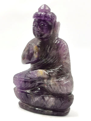 Amethyst gemstone Buddha - handmade carving of serene and meditating Lord Buddha - crystal/reiki/healing - 4.5 inches and 310 gms (0.68 lb)