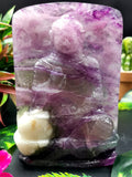 Multicolor Fluorite Buddha with back arch - handmade carving of serene and meditating Lord Buddha - crystal/reiki - 6.3 in and 0.98 kg