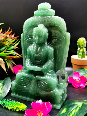 Unique handmade twin-sided carving of Buddha in Australian Jade - serene and meditating Lord Buddha - crystal/reiki - 7.5 in and 1.43 kg