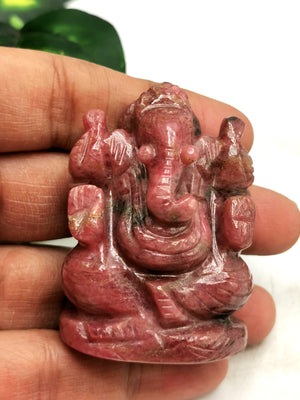 Rhodonite Handmade Carving of Ganesh - Lord Ganesha Idol | Sculpture in Crystals/Gemstones - Reiki/Chakra/Healing - 2 inches and 110 gms