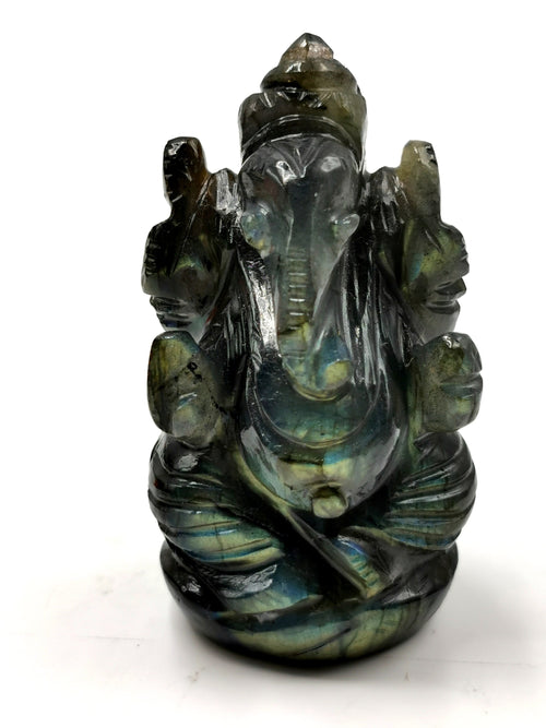 Labradorite gemstone Ganesh with beautiful flash - Lord Ganesha Idol | Figurine in Crystals and Gemstones - 2 inches and 110 gm