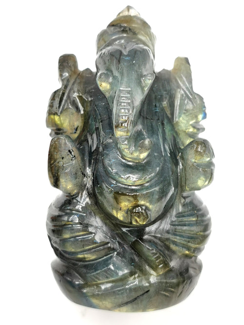 Labradorite gemstone Ganesh with beautiful flash - Lord Ganesha Idol | Figurine in Crystals and Gemstones - 2 inches and 110 gm