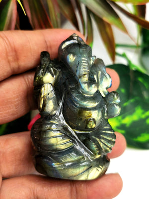 Labradorite gemstone Ganesh with beautiful flash - Lord Ganesha Idol | Figurine in Crystals and Gemstones - 2 inches and 110 gm