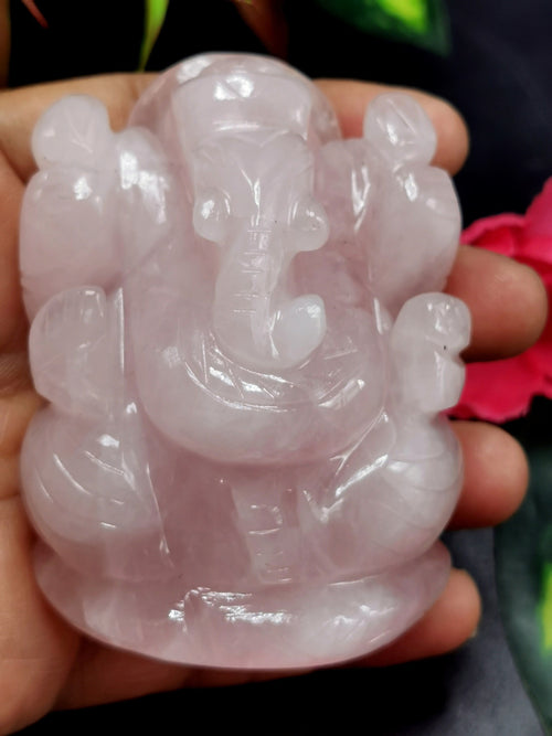 Rose Quartz gemstone Ganesh - 3 inches and 240 gms