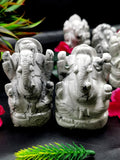 Howlite Ganesha Handmade Carving - Lord Ganesha Idol | Sculpture | Murti in Crystals -Reiki/Chakra - 2.5 in and 210 gms - ONE STATUE ONLY
