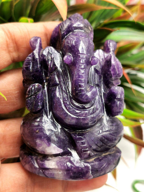 Ganesha in Lepidolite Handmade Carving - Reiki/Chakra - 3 inch and 210 gms - ONE STATUE ONLY