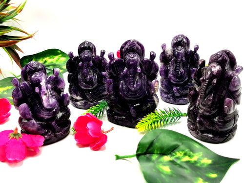 Ganesha in Lepidolite Handmade Carving - Reiki/Chakra - 3 inch and 210 gms - ONE STATUE ONLY