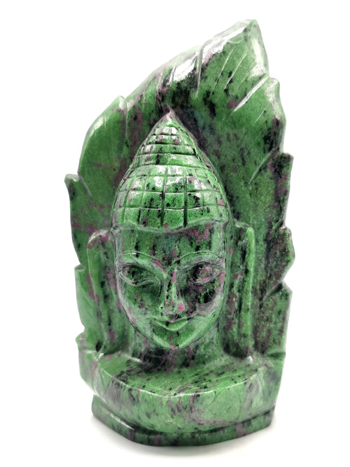 Ruby ziosite exquisite hand carved Buddha Head - carving of serene and meditating Lord Buddha - crystal/reiki/chakra - 7 inch and 1.78 kg (3.91 lb)