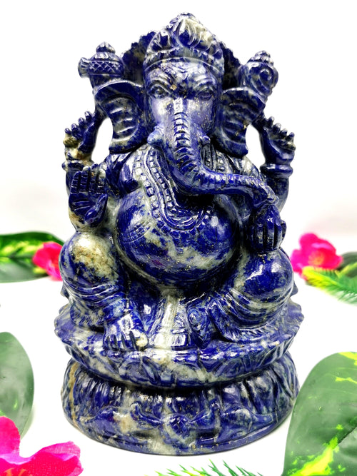 Lapis Lazuli amazing Handmade Carving of Ganesh - Lord Ganesha Idol |Sculpture in Crystals/Gemstones - Reiki/Chakra/Healing - 7 inches and 2.19 kg