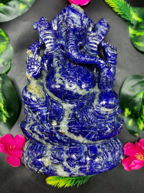 Lapis Lazuli amazing Handmade Carving of Ganesh - Lord Ganesha Idol |Sculpture in Crystals/Gemstones - Reiki/Chakra/Healing - 7 inches and 2.19 kg
