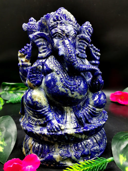 Lapis Lazuli amazing Handmade Carving of Ganesh - Lord Ganesha Idol |Sculpture in Crystals/Gemstones - Reiki/Chakra/Healing - 7 inches and 2.19 kg