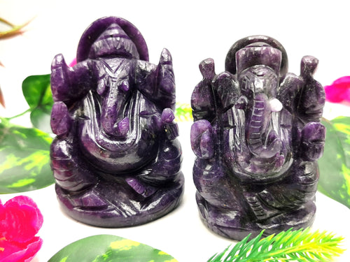 Gemstone Lepidolite Carving of Ganesh - Lord Ganesha Idol in Crystals and Gemstones - Reiki/Chakra - 3.2 inch and 320 gms - ONE STATUE ONLY