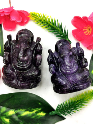 Lepidolite Handmade Carving of Ganesh - Lord Ganesha Idol in Crystals and Gemstones - Reiki/Chakra - 2 inch and 135 gms - ONE STATUE ONLY