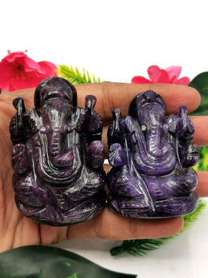 Lepidolite Handmade Carving of Ganesh - Lord Ganesha Idol in Crystals and Gemstones - Reiki/Chakra - 2 inch and 135 gms - ONE STATUE ONLY