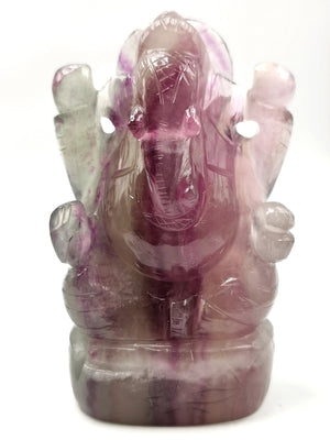 Gemstone Multicolor Fluorite Handmade Carving of Ganesh - Lord Ganesha Idol/Murti in Crystals and Gemstones -Reiki/Chakra/Healing - 4 in and 500 gm