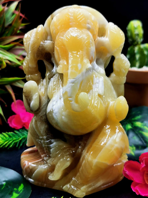 Yellow Calcite Crystal Handmade Carving of Ganesh - Lord Ganesha Idol in Crystals and Gemstones - Reiki/Chakra - 5.5 inch and 900 gms (1.98 lb)