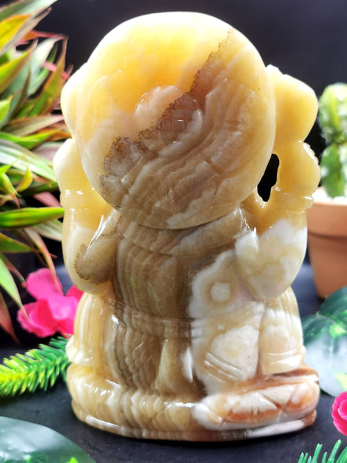 Yellow Calcite Crystal Handmade Carving of Ganesh - Lord Ganesha Idol in Crystals and Gemstones - Reiki/Chakra - 5.5 inch and 900 gms (1.98 lb)