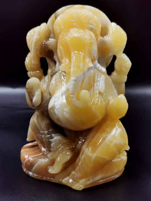 Yellow Calcite Crystal Handmade Carving of Ganesh - Lord Ganesha Idol in Crystals and Gemstones - Reiki/Chakra - 5.5 inch and 900 gms (1.98 lb)