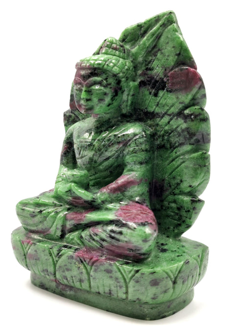 Gemstone Ruby ziosite hand carved Buddha - carving of serene and meditating Lord Buddha - crystal/reiki/chakra - 5.5 inch and 0.90 kg (1.98 lb)