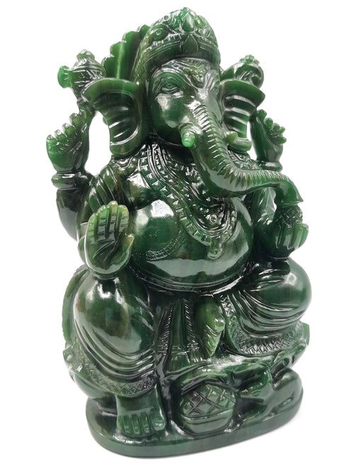 Columbian Jade gemstone Handmade Carving of Ganesh - Lord Ganesha Idol in Crystals and Gemstones - Reiki/Chakra - 6 inch and 1.27 kgs (2.79 lb)