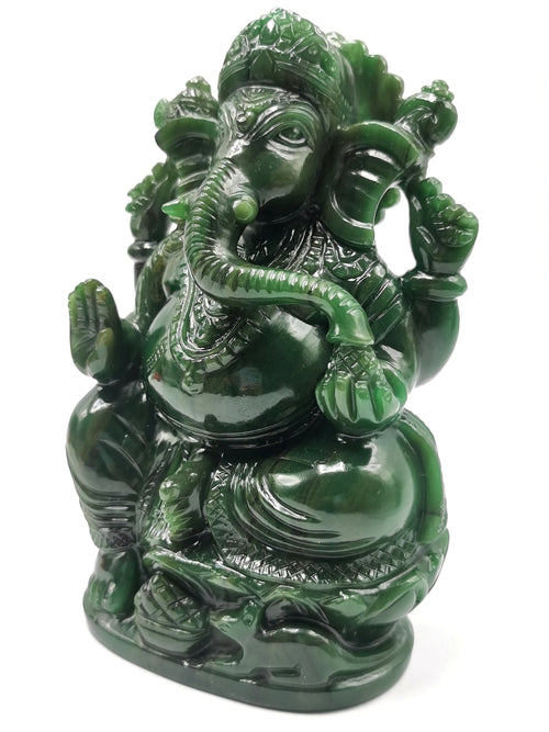 Columbian Jade gemstone Handmade Carving of Ganesh - Lord Ganesha Idol in Crystals and Gemstones - Reiki/Chakra - 6 inch and 1.27 kgs (2.79 lb)