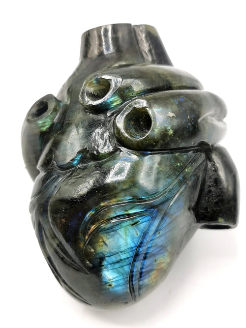 Natural Labradorite Anatomical Heart carving - Human Heart/Crystal Heart - reiki/chakra/healing/energy - 1.1 kgs and 5 inches