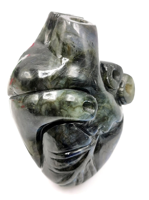 Natural Labradorite Anatomical Heart carving - Human Heart/Crystal Heart - reiki/chakra/healing/energy - 840 gms and 4.5 inches