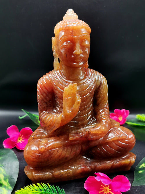 Orange aventurine Crystal hand carved Buddha - carving of serene and meditating Lord Buddha - crystal/reiki/chakra - 8 inch and 1.76 kg (3.87 lb)