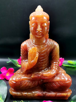 Orange aventurine Crystal hand carved Buddha - carving of serene and meditating Lord Buddha - crystal/reiki/chakra - 8 inch and 1.76 kg (3.87 lb)