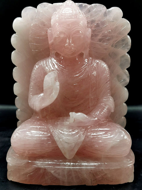 Rose Quartz Crystal Buddha with back arch - handmade carving of serene and meditating Lord Buddha - crystal/reiki/chakra - 8 in and 3.32 kg (7.3 lb)