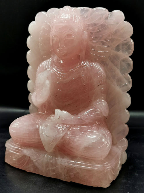 Rose Quartz Crystal Buddha with back arch - handmade carving of serene and meditating Lord Buddha - crystal/reiki/chakra - 8 in and 3.32 kg (7.3 lb)