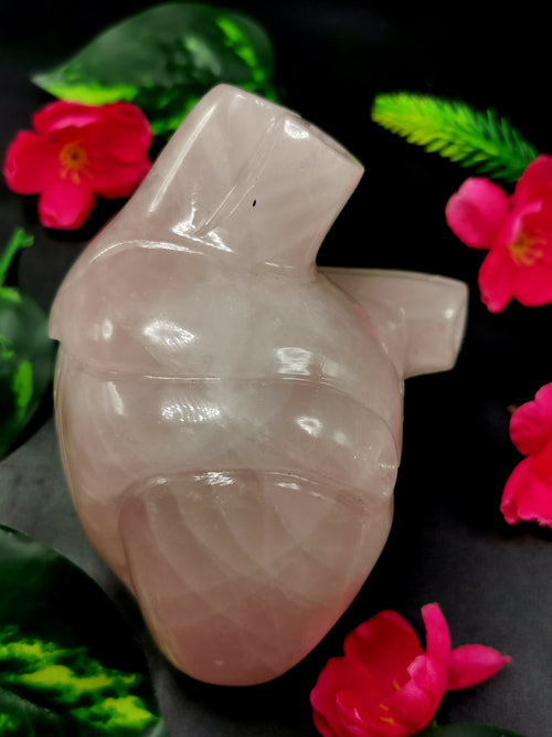 Exquisite Rose Quartz Anatomical Heart carving - Human Heart/Crystal Heart - reiki/chakra/healing/energy - 0.875 kgs and 5 inches