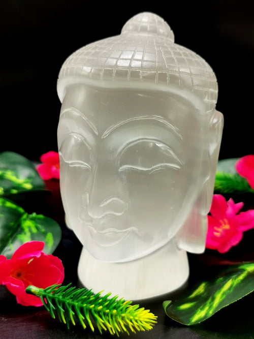 Crystal Selenite Buddha Face/Head - handmade carving of serene face of Lord Buddha - crystal/reiki/healing - 5.5 inches and 1.23 kg (2.71 lb)