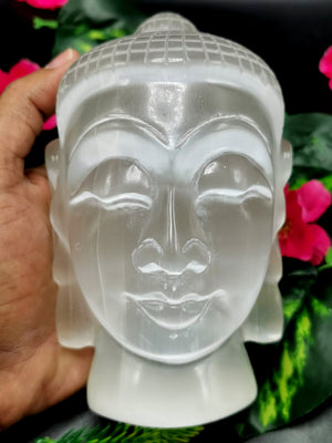 Crystal Selenite Buddha Face/Head - handmade carving of serene face of Lord Buddha - crystal/reiki/healing - 5.5 inches and 1.23 kg (2.71 lb)