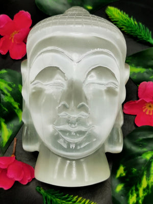 Crystal Selenite Buddha Face/Head - handmade carving of serene face of Lord Buddha - crystal/reiki/healing - 5.5 inches and 1.23 kg (2.71 lb)