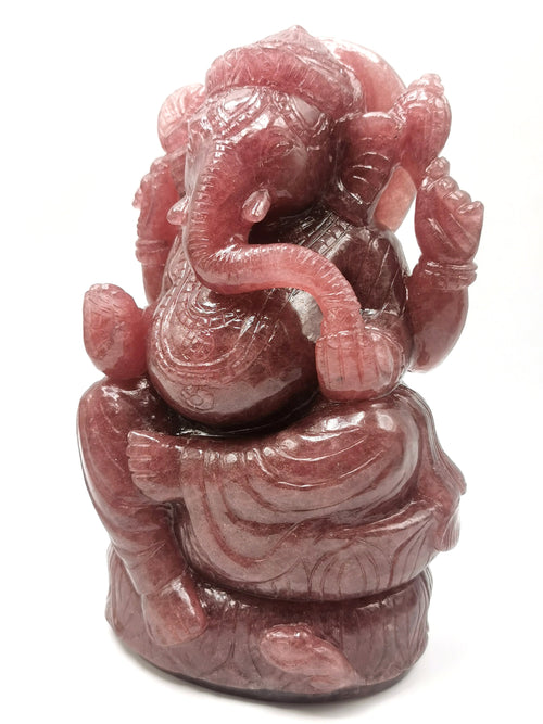 Strawberry Quartz Gemstone Handmade Carving of Ganesh - Lord Ganesha Idol in Crystals and Gemstones - Reiki/Chakra - 8.5 inch and 3.69 kg (8.12 lb)