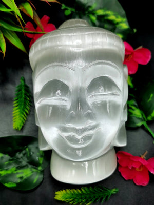 Selenite Buddha Face/Head - handmade carving of serene face of Lord Buddha - crystal/reiki/healing - 5.5 inches and 1.48 kg (3.26 lb)