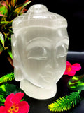 Selenite Buddha Face/Head - handmade carving of serene face of Lord Buddha - crystal/reiki/healing - 5.5 inches and 1.48 kg (3.26 lb)