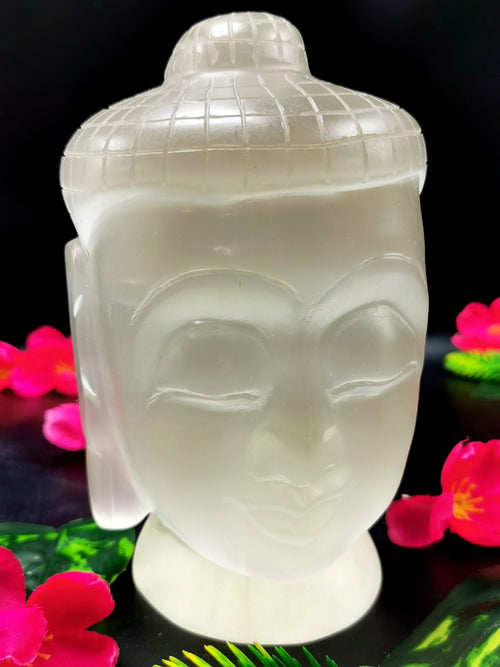 Selenite Buddha Face/Head - handmade carving of serene face of Lord Buddha - crystal/reiki/healing - 6 inches and 1.62 kg (3.56 lb)