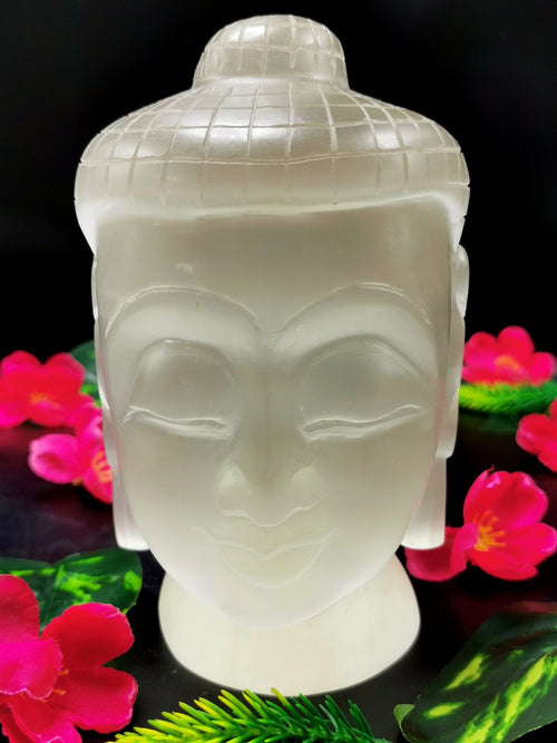 Selenite Buddha Face/Head - handmade carving of serene face of Lord Buddha - crystal/reiki/healing - 6 inches and 1.62 kg (3.56 lb)