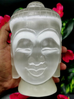 Selenite Buddha Face/Head - handmade carving of serene face of Lord Buddha - crystal/reiki/healing - 6 inches and 1.62 kg (3.56 lb)