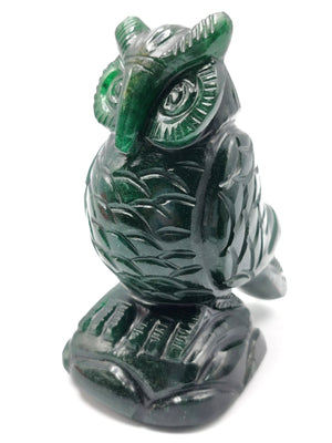 Hand carved owl carving in natural dark green aventurine stone - reiki/chakra/healing/crystal - 4 inches and 440gm (0.97 lb)