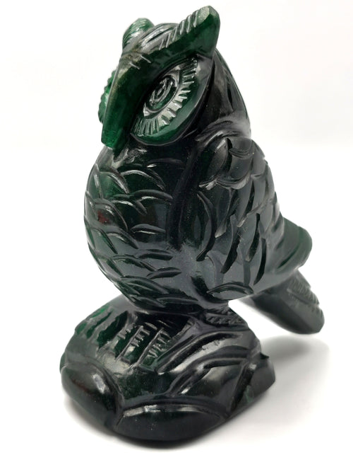 Hand carved owl carving in natural dark green aventurine stone - reiki/chakra/healing/crystal - 4 inches and 440gm (0.97 lb)