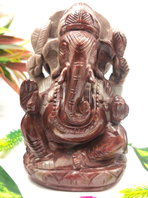 Narmada Quartz Handmade Carving of Ganesh - Lord Ganesha Idol in Crystals and Gemstones - Reiki/Chakra - 5.5 inch and 0.82 kg (1.80 lb)
