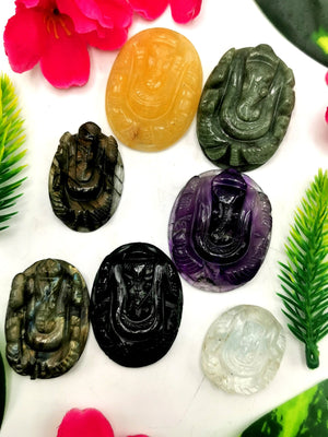 Gemstone Ganesh miniature carving set for pendant in various stones - gemstone/crystal jewelry | Reiki/Chakra/Healing with crystals - ONE LOT OF 7