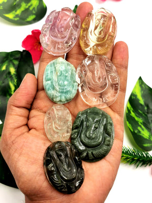 Ganesh gemstone miniature carving set for pendant in various stones - gemstone/crystal jewelry | Reiki/Chakra/Healing with crystals - ONE LOT OF 7